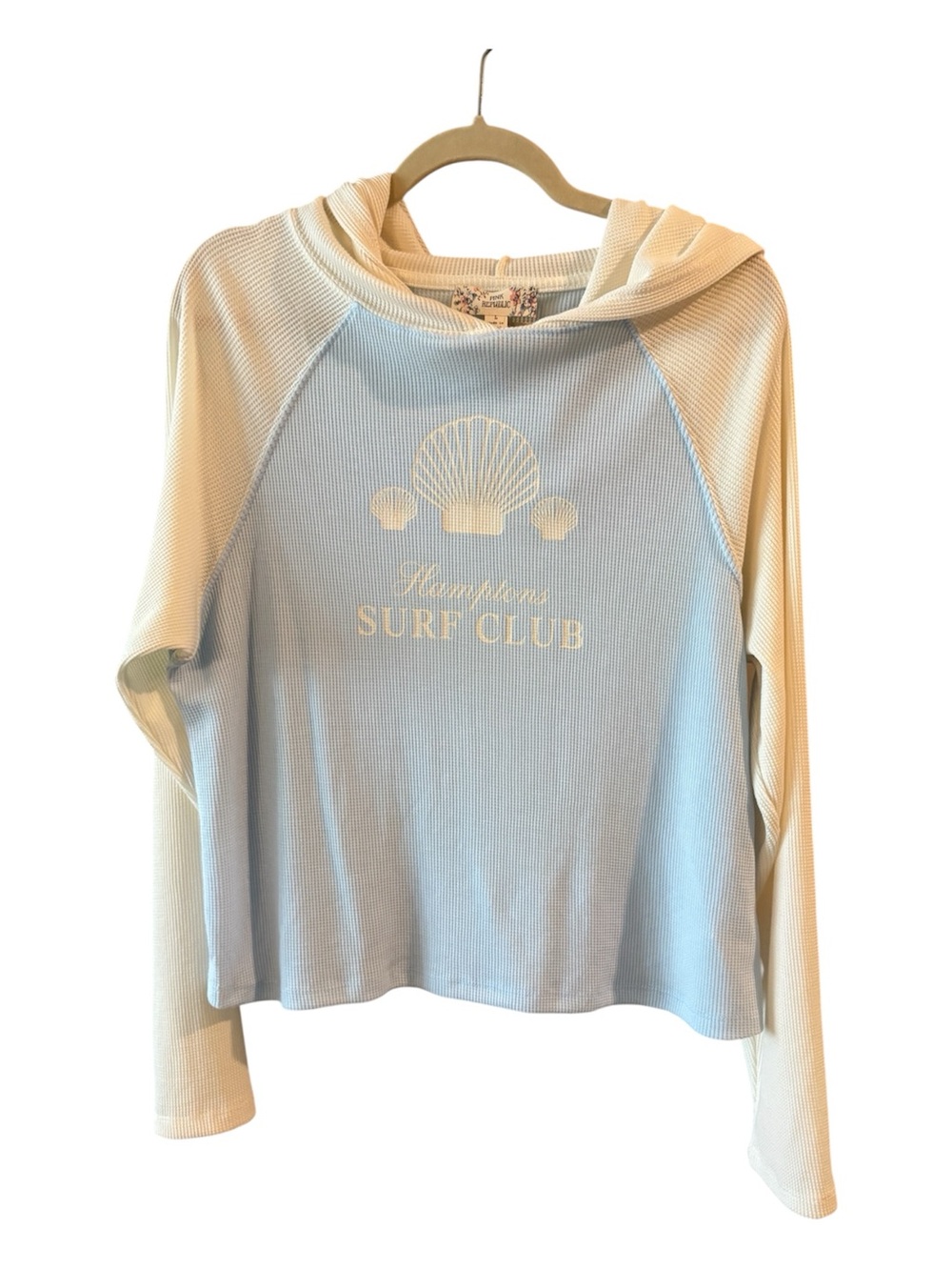 Pink Republic Hamptons Surf Club Waffle Knit Hoodie Prep Coastal Top Size L - Picture 2 of 10